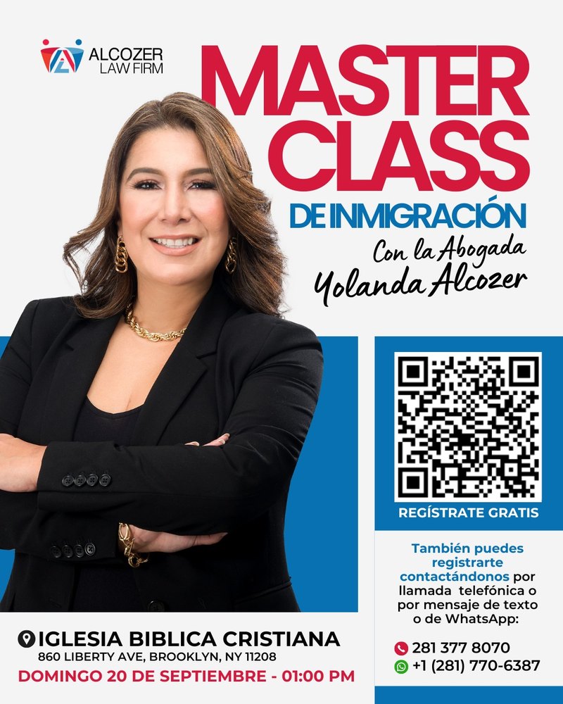 Master Class de Inmigración con la Abogada Yolanda Alcozer — Domingo 20 de septiembre, 1:00 PM, Iglesia Bíblica Cristiana, 860 Liberty Ave, Brooklyn